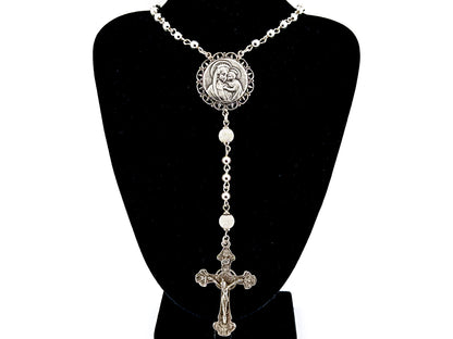 Our Lady of Perpetual Help unique rosary beads 925 sterling silver wearable rosary with sterling silver Art Nouveau style crucifix.