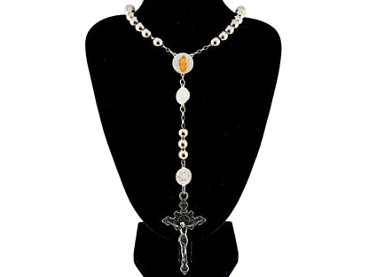 Saint Benedict unique rosary beads wearable stainless steel rosary with stainless steel sunburst crucifix.