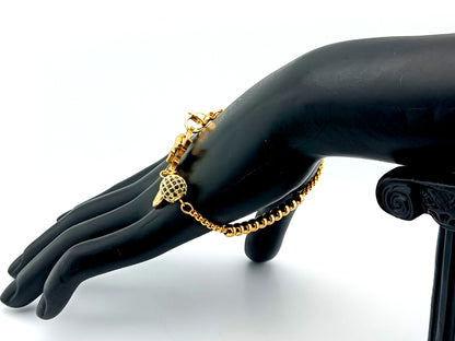 Miraculous Medal unique rosary beads 18k gold plated and cubic zirconia single decade rosary bead bracelet with gold plated Saint Benedict crucifix.