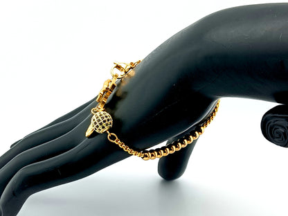 Miraculous Medal unique rosary beads 18k gold plated and cubic zirconia single decade rosary bead bracelet with gold plated Saint Benedict crucifix.