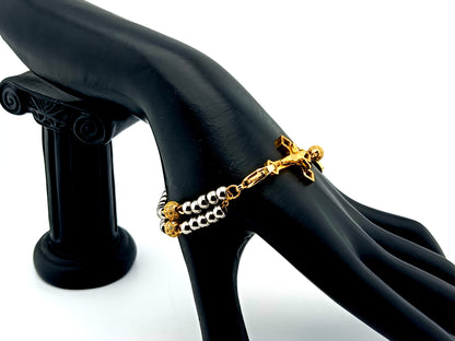 Miraculous Medal unique rosary beads  925 Gold plated stainless steel 5 decade rosary bracelet with gold plated stainless steel crucifix and 18K gold plated clasp.