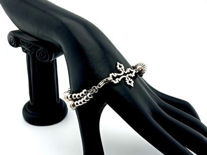 Miraculous Medal unique rosary beads 925 sterling silver and stainless steel 5 decade rosary bracelet with filigree linking cross.