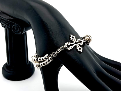 Miraculous Medal unique rosary beads 925 sterling silver and stainless steel 5 decade rosary bracelet with filigree linking cross.