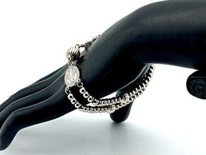 Miraculous Medal unique rosary beads 925 sterling silver and stainless steel 5 decade rosary bracelet with filigree linking cross.