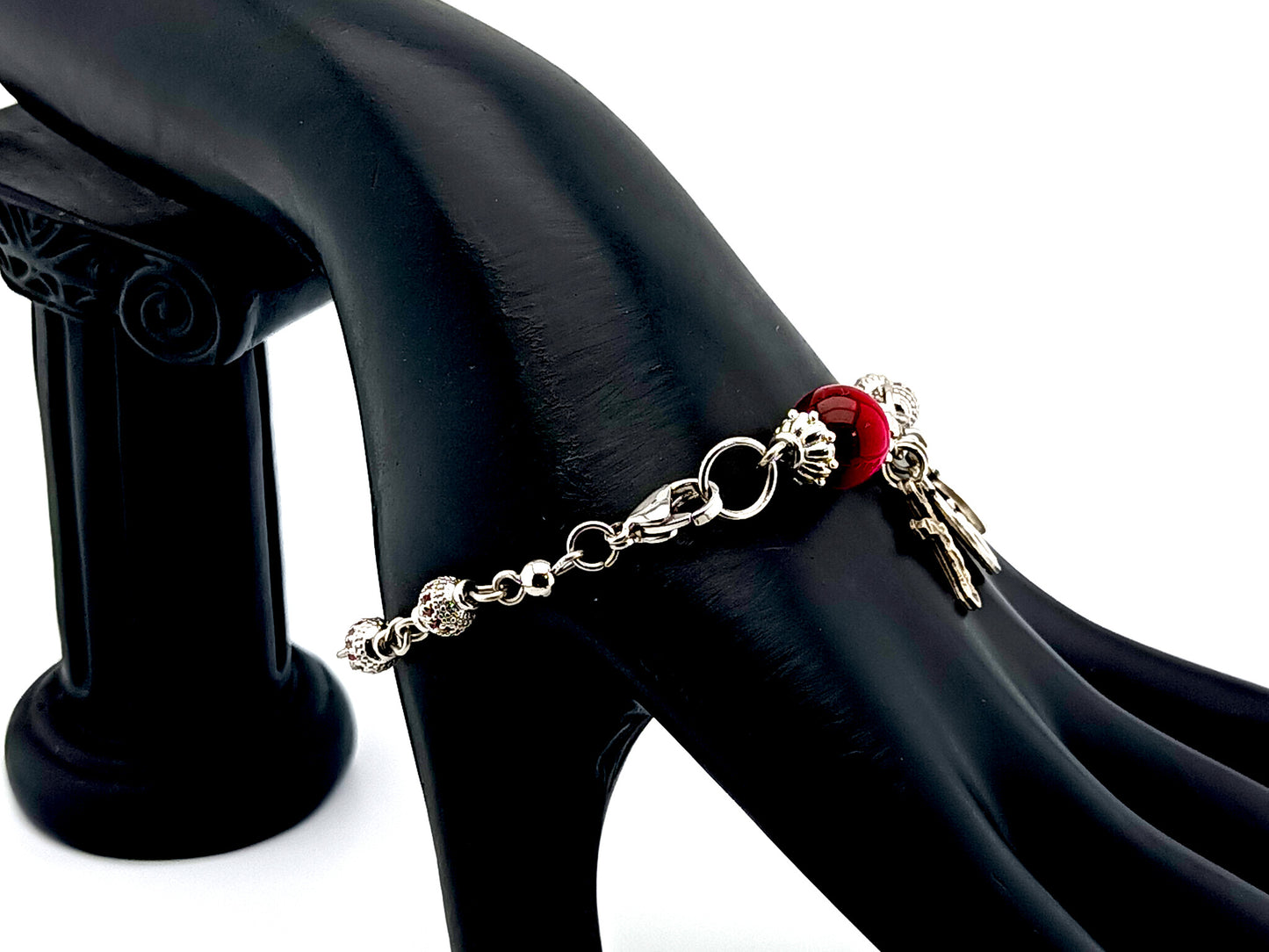 Miraculous Medal and Saint Joseph unique rosary beads cubic zirconia and tigers eye gemstone single decade rosary bracelet with small crucifix.