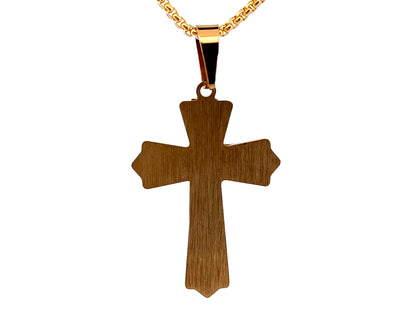 Gold plated Our Father crucifix with 23" 18K gold plated stainless steel chain.