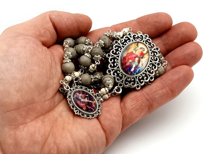 Saint Michael the Archangel unique rosary beads  jasper and ruby gemstone prayer chaplet.