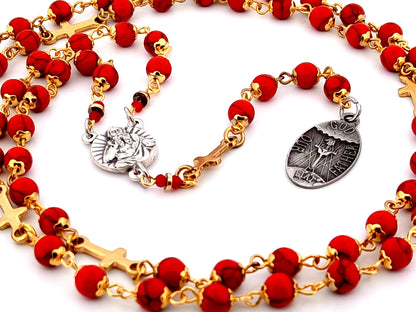 God the Father unique rosary beads gemstone prayer chaplet with Holy Octave of Consecration medal and gold crosses.