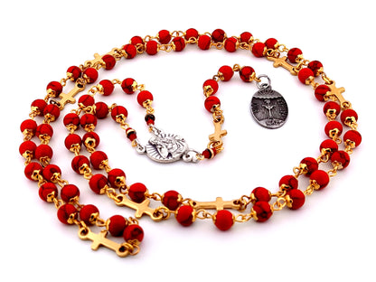 God the Father unique rosary beads gemstone prayer chaplet with Holy Octave of Consecration medal and gold crosses.