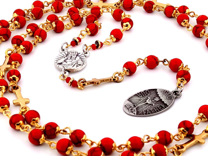 God the Father unique rosary beads gemstone prayer chaplet with Holy Octave of Consecration medal and gold crosses.