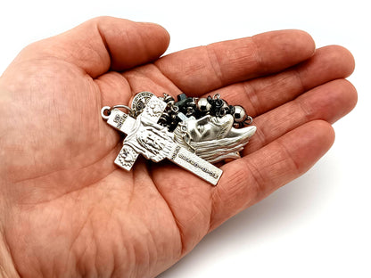Holy Face of Jesus unique rosary beads stainless steel and hematite single decade rosary with Holy face crucifix and medal.