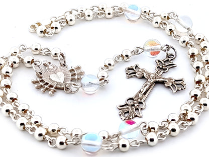 Our Lady of Sorrows and The Sacred Heart of Jesus unique rosary beads sterling silver wearable rosary necklace with sterling silver Crucifix.