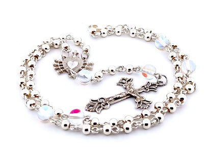 Our Lady of Sorrows and The Sacred Heart of Jesus unique rosary beads sterling silver wearable rosary necklace with sterling silver Crucifix.