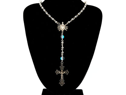 Our Lady of Sorrows and The Sacred Heart of Jesus unique rosary beads sterling silver wearable rosary necklace with sterling silver Crucifix.