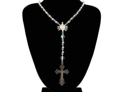 Our Lady of Sorrows and The Sacred Heart of Jesus unique rosary beads sterling silver wearable rosary necklace with sterling silver Crucifix.