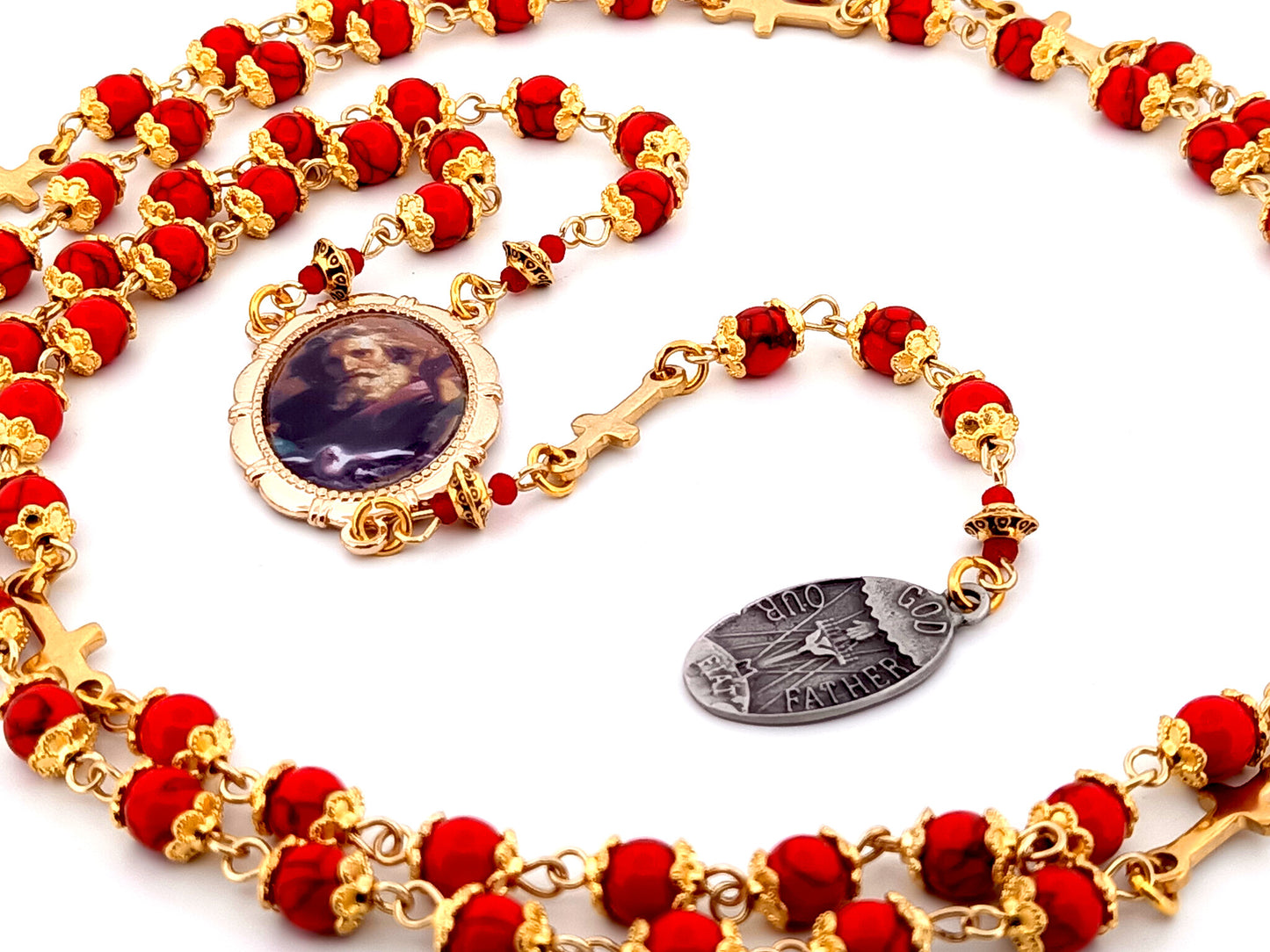 God the Father howlite gemstone prayer chaplet with official God the Father consecration medal.
