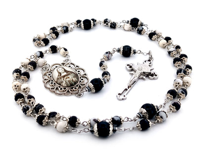 Sacred Heart of Jesus zebra jasper gemstone unique rosary beads with Saint Benedict crucifix.