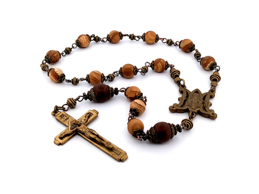 Miraculous Medal picture matte jasper gemstone single decade unique rosary beads with bronze crucifix.