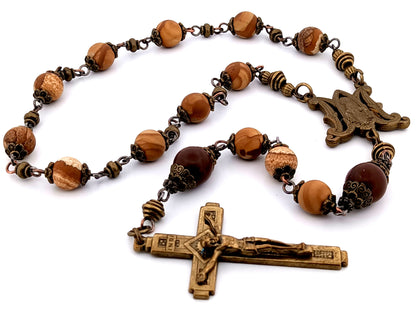 Miraculous Medal picture matte jasper gemstone single decade unique rosary beads with bronze crucifix.