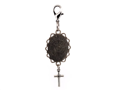 Infant of Prague domed picture medal key fob with small crucifix.
