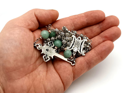 Miraculous Medal silver and jade gemstone unique rosary beads with Stainless steel Saint Benedict crucifix.