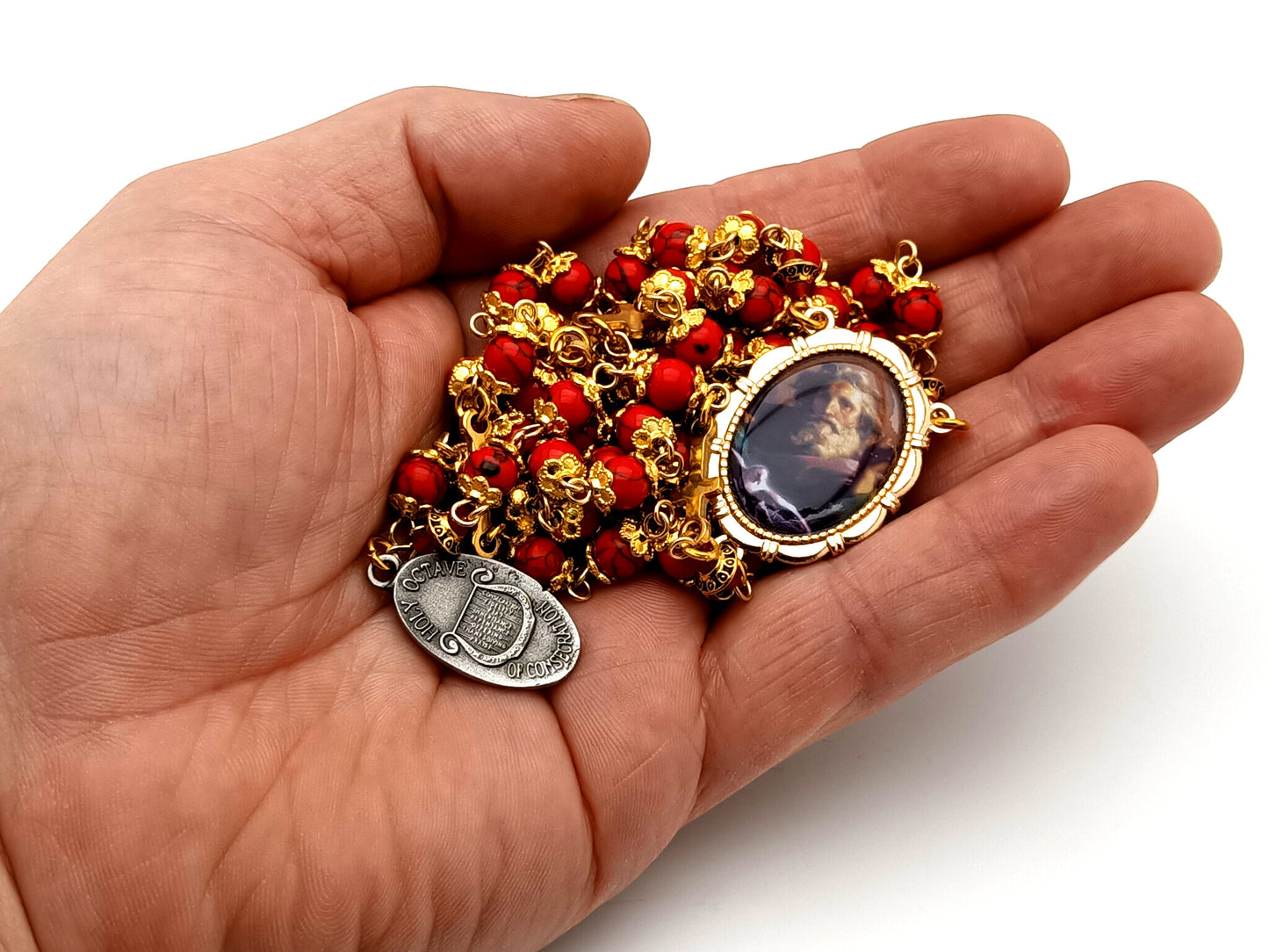 God the Father howlite gemstone prayer chaplet with official God the Father consecration medal.
