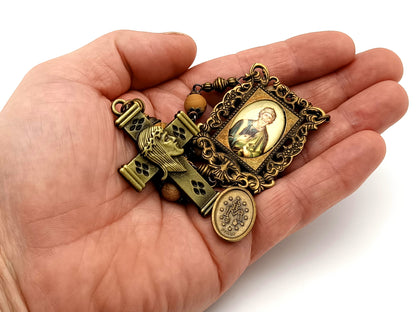 Saint John the Baptist matte picture jasper gemstone single decade unique rosary beads with crown of thorns crucifix.