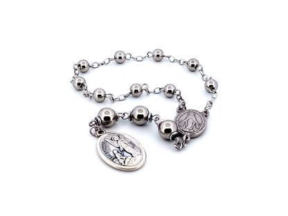 Saint Raphael and Miraculous medal stainless steel prayer chaplet.