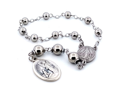 Saint Raphael and Miraculous medal stainless steel prayer chaplet.