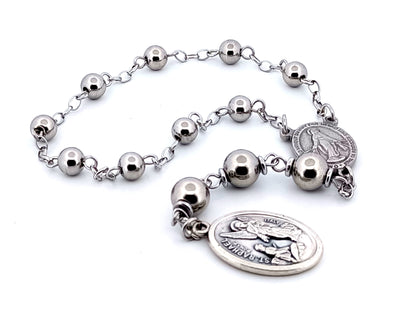 Saint Raphael and Miraculous medal stainless steel prayer chaplet.