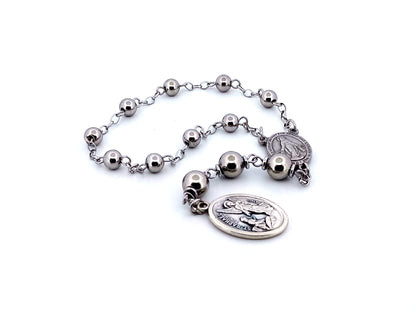 Saint Raphael and Miraculous medal stainless steel prayer chaplet.