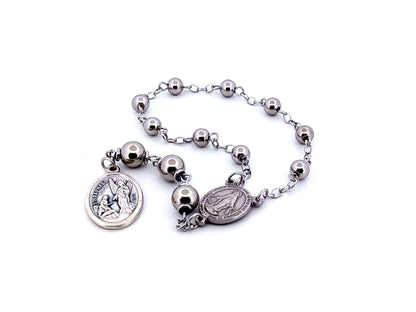 Saint Raphael and Miraculous medal stainless steel prayer chaplet.