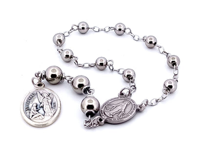 Saint Raphael and Miraculous medal stainless steel prayer chaplet.