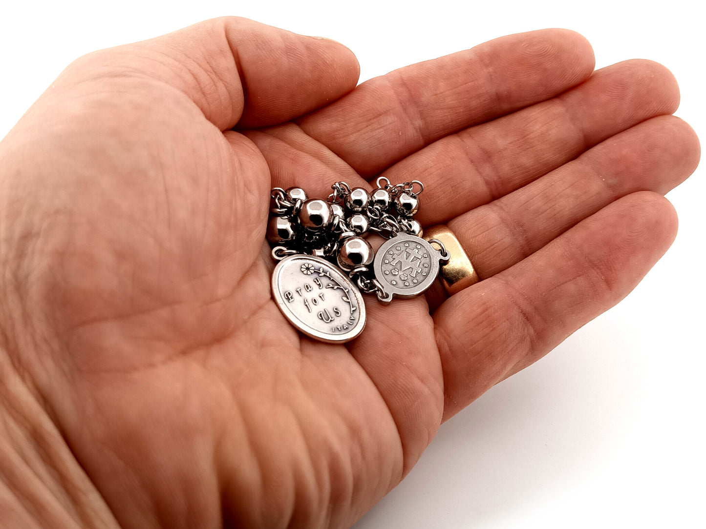 Saint Raphael and Miraculous medal stainless steel prayer chaplet.