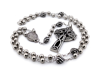 Miraculous Medal stainless steel unique rosary beads with stainless steel Celtic Cross.