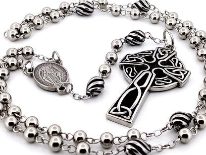 Miraculous Medal stainless steel unique rosary beads with stainless steel Celtic Cross.