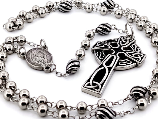 Miraculous Medal stainless steel unique rosary beads with stainless steel Celtic Cross.
