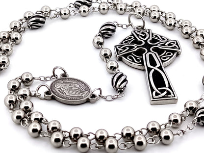 Miraculous Medal stainless steel unique rosary beads with stainless steel Celtic Cross.