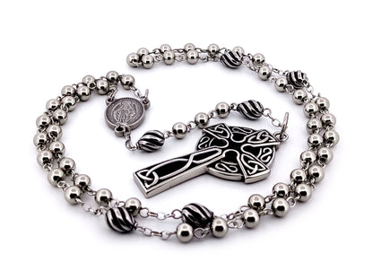 Miraculous Medal stainless steel unique rosary beads with stainless steel Celtic Cross.