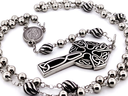Miraculous Medal stainless steel unique rosary beads with stainless steel Celtic Cross.