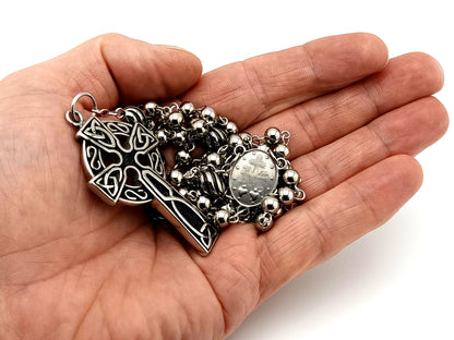 Miraculous Medal stainless steel unique rosary beads with stainless steel Celtic Cross.