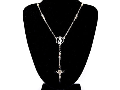 Praying Virgin Mary 925 sterling silver stainless steel necklace with Saint Benedict crucifix