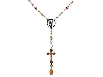 Praying Virgin Mary 925 sterling silver and 18K gold plated stainless steel necklace with small cubic zirconia cross.