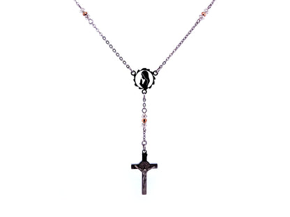 Praying Virgin Mary 925 sterling silver stainless steel necklace with Saint Benedict crucifix