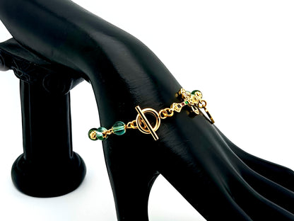 Miraculous Medal Austrian crystal single decade rosary bead bracelet with 18K gold cubic zirconia cross. 