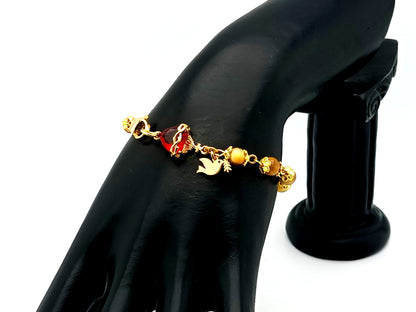 Sacred Heart tigers eye gemstone and crystal 18ct gold single decade rosary bead bracelet with Holy Spirit medal.