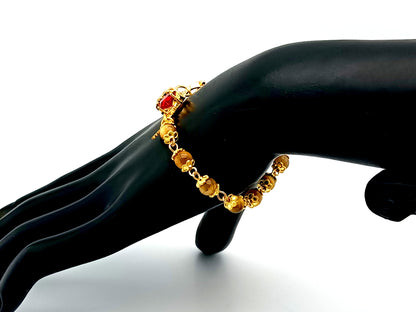 Sacred Heart tigers eye gemstone and crystal 18ct gold single decade rosary bead bracelet with Holy Spirit medal.