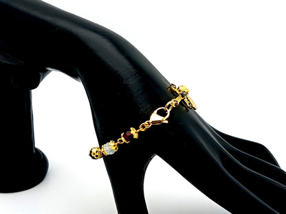 Miraculous medal crystal and gold single decade unique rosary beads bracelet with 18K gold cubic zirconia cross.
