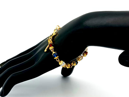 Miraculous medal crystal and gold single decade unique rosary beads bracelet with 18K gold cubic zirconia cross.