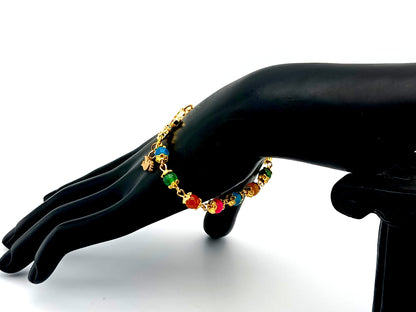 Holy Spirit multi coloured agate gemstone single decade rosary bead bracelet with 18K gold cubic zirconia cross.